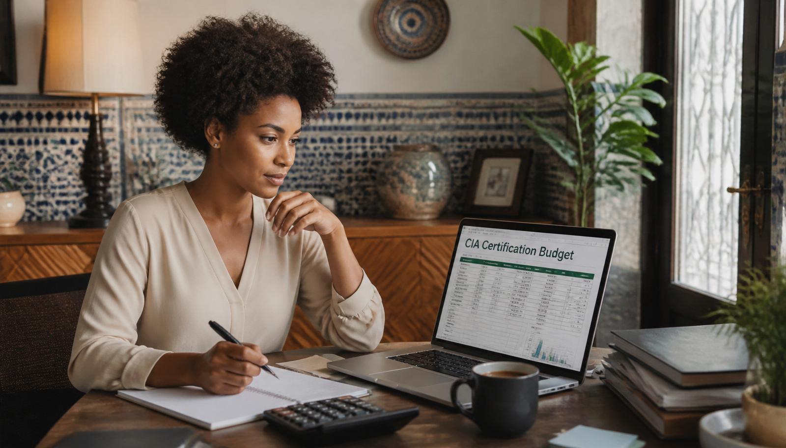 Calcul du budget de la certification CIA avec calculatrice et graphiques financiers